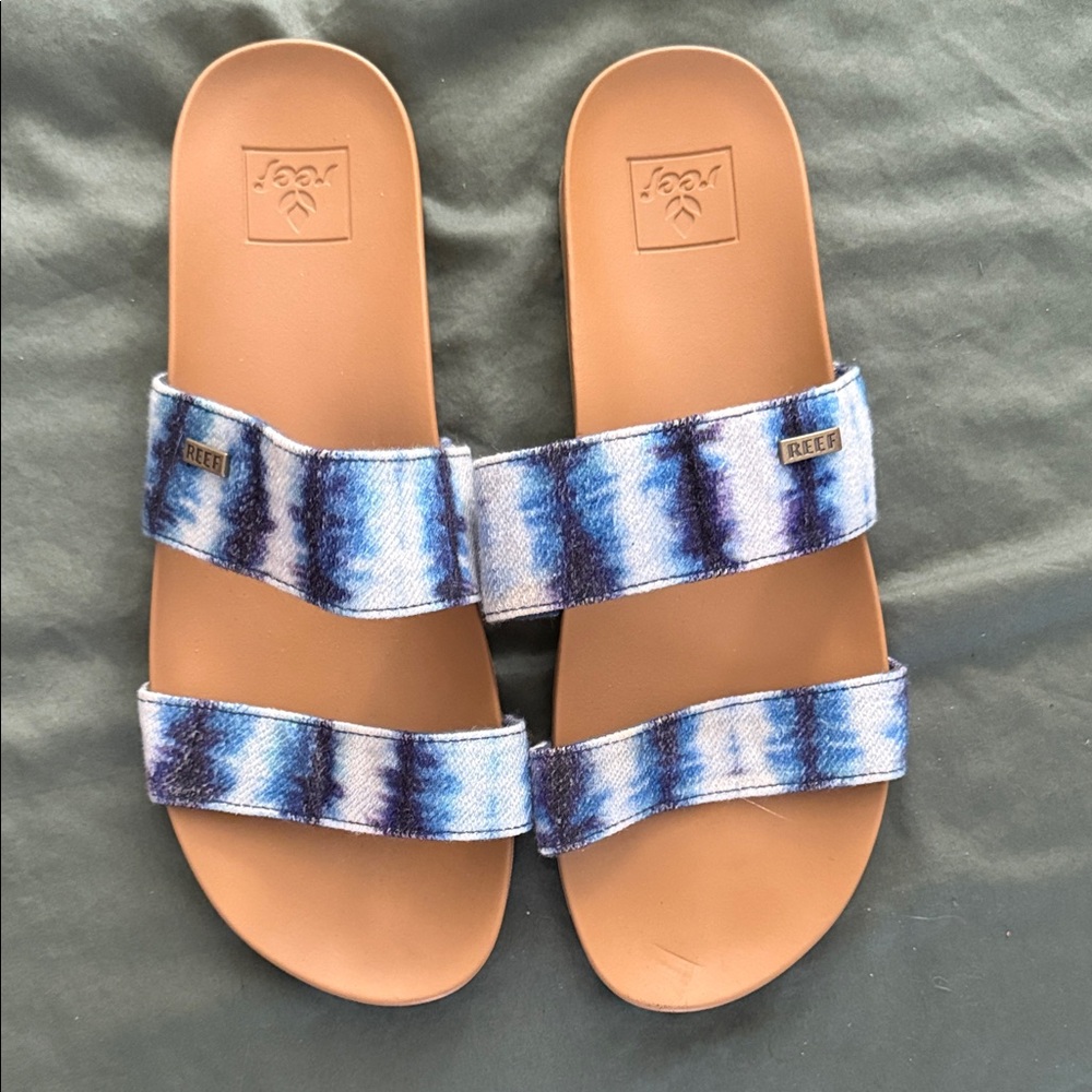 Reef Blue and Brown Patterned Slide Sandals